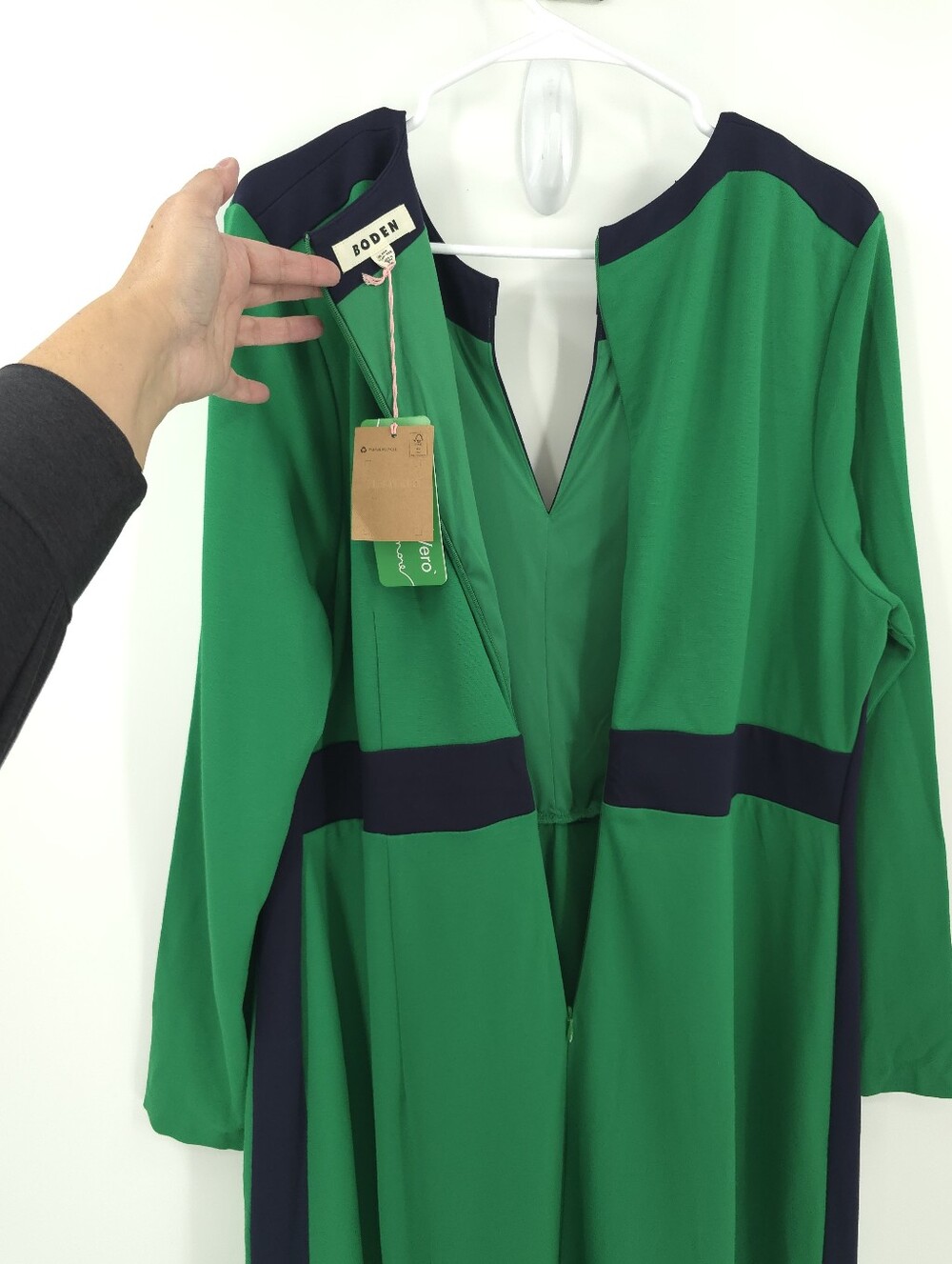 Boden Catherine Ponte Midi Dress Rich Emerald Colorblock Fit Flare Long Sleeve - Picture 6 of 16